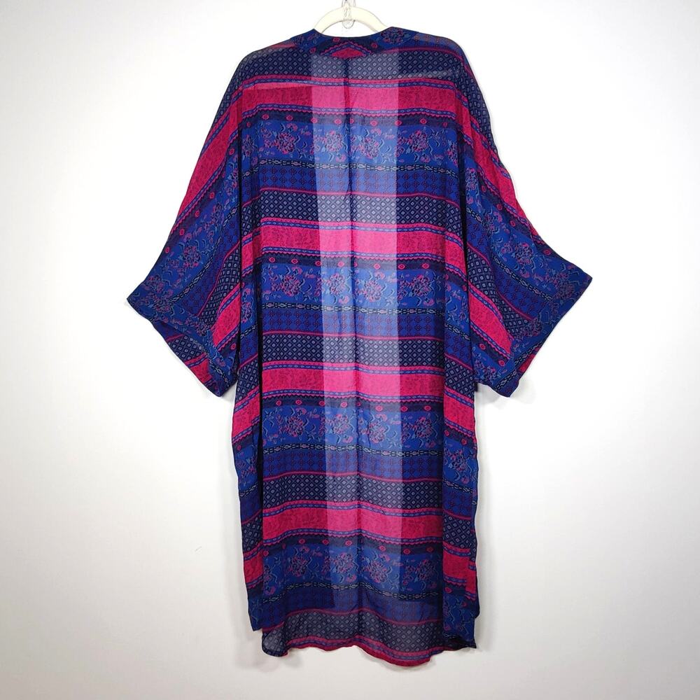 Wallflower Floral Patchwork Chiffon Sheer Kimono Blue Pink Sheer Boho L - Picture 6 of 7